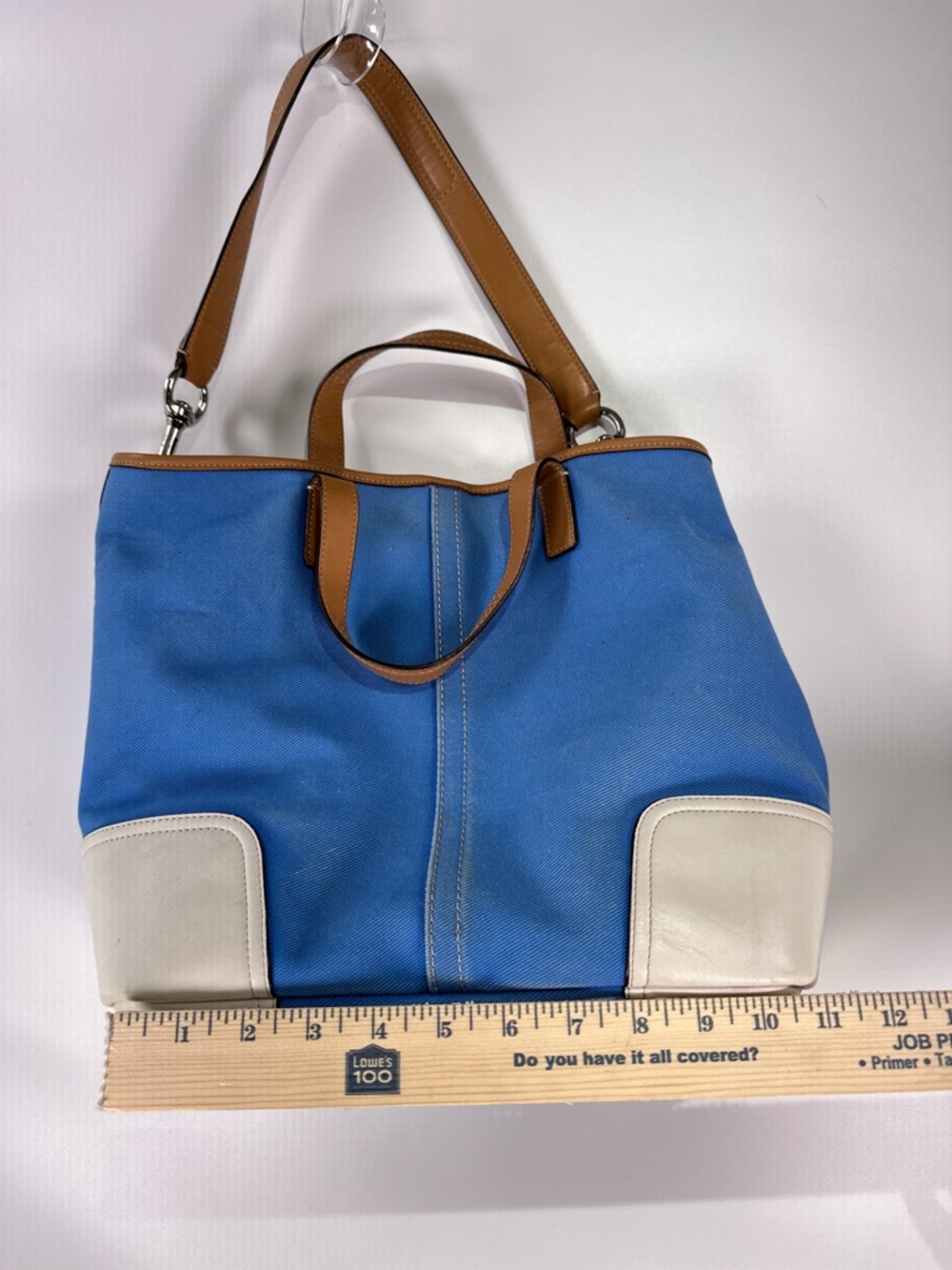 Coach Hadley Duffle Tote F28286 Twill Leather Brilliant Blue Large - Picture 9 of 16